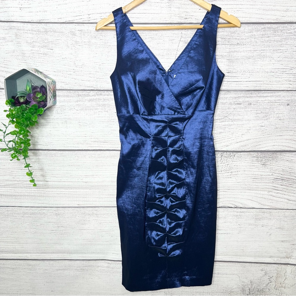 Calvin Klein Blue Sleeveless Ruched Bodycon Cocktail Mini Dress Size 4 Small